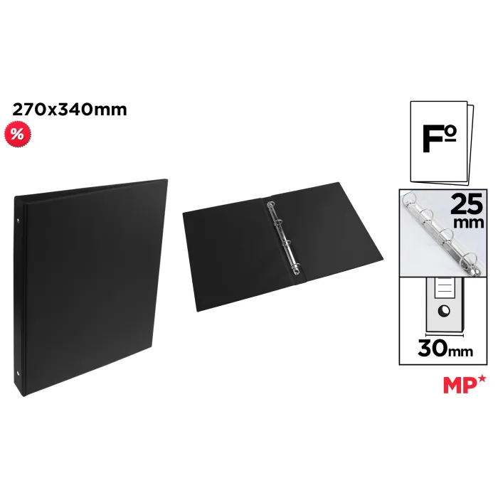 Carpeta PVC alta calidad F 4 anilla 25mm negro - MP