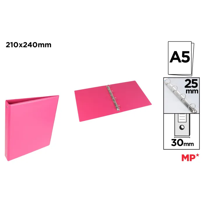 Carpeta PVC Alta Calidad A5 4 Anillas 25mm Magenta - MP