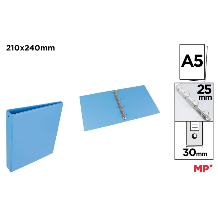 Carpeta PVC Alta Calidad A5 4 Anillas 25mm Azul Medio - MP