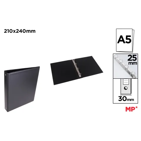 Carpeta PVC Alta Calidad A5 4 Anillas 25mm Negro - MP