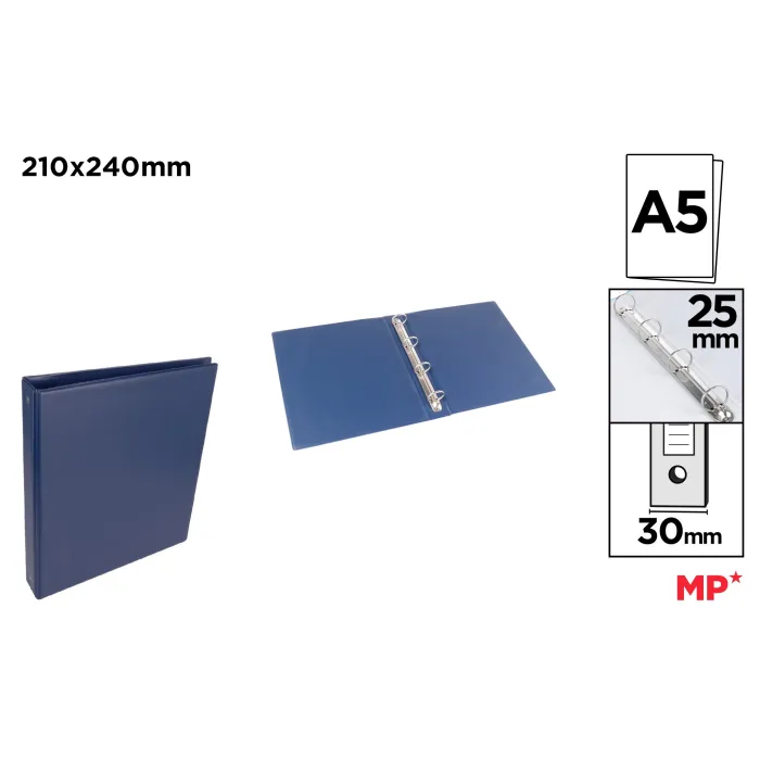 Carpeta PVC Alta Calidad A5 4 Anillas 25mm Azul Oscuro - MP