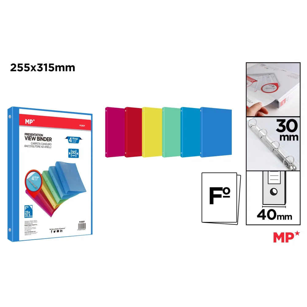 Carpeta PP Alta Calidad 4 Anillas 30mm 25.5x31.5x4cm - MP