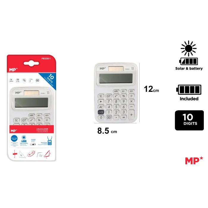 Calculadora solar y pilas blanco - MP