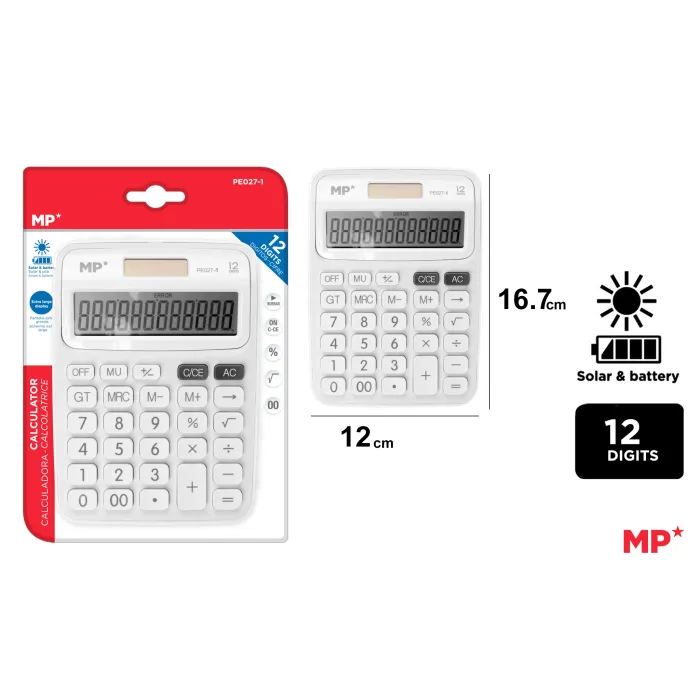 Calculadora Solar y Pilas 12 Dígitos Blanco
