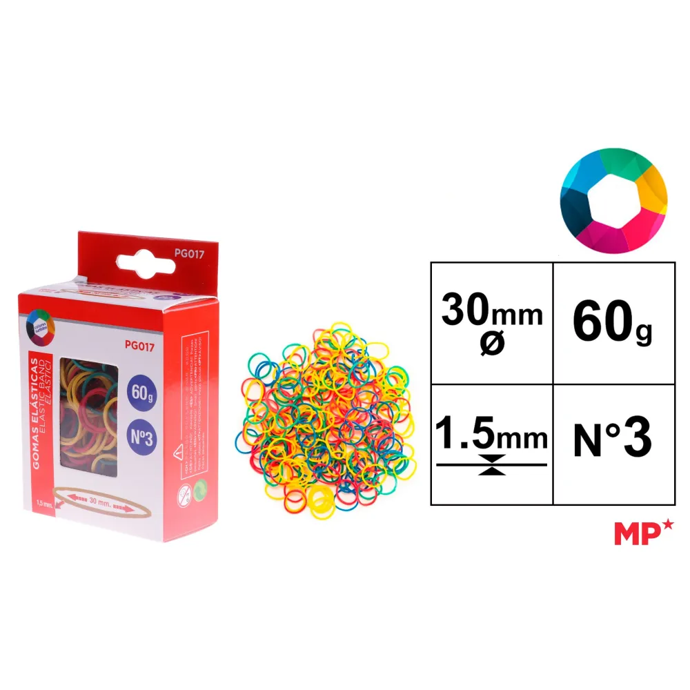 Gomas elásticas de colores 60g 30x1.5mm N3 - MP
