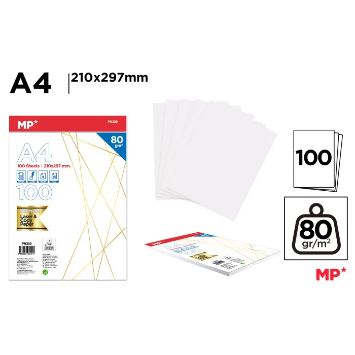 Papel A4 de alta calidad 100 hojas, 80g - MP