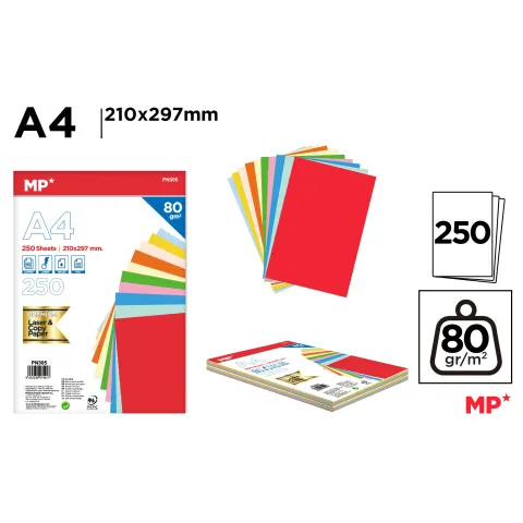 Papel A4 250 Hojas 80g Color Surtido - MP