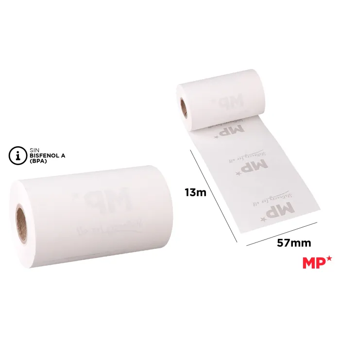 Rollo de papel térmico 57x35mm 55g 13mts pack 10 - MP