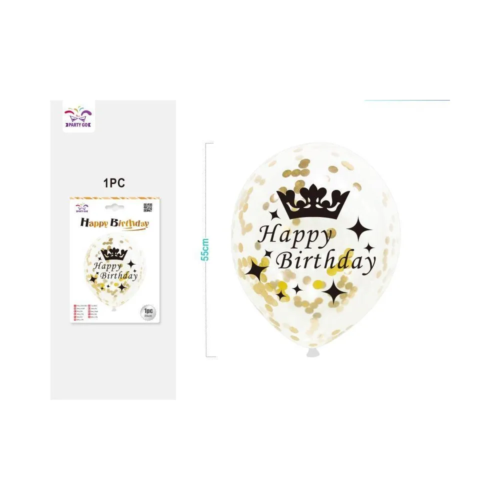 Globos burbuja Happy Birthday con confeti dorado de 55cm - PartyGO
