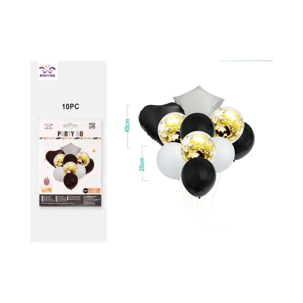 Set de 10 globos de látex en forma de corazón y estrella - PartyGO