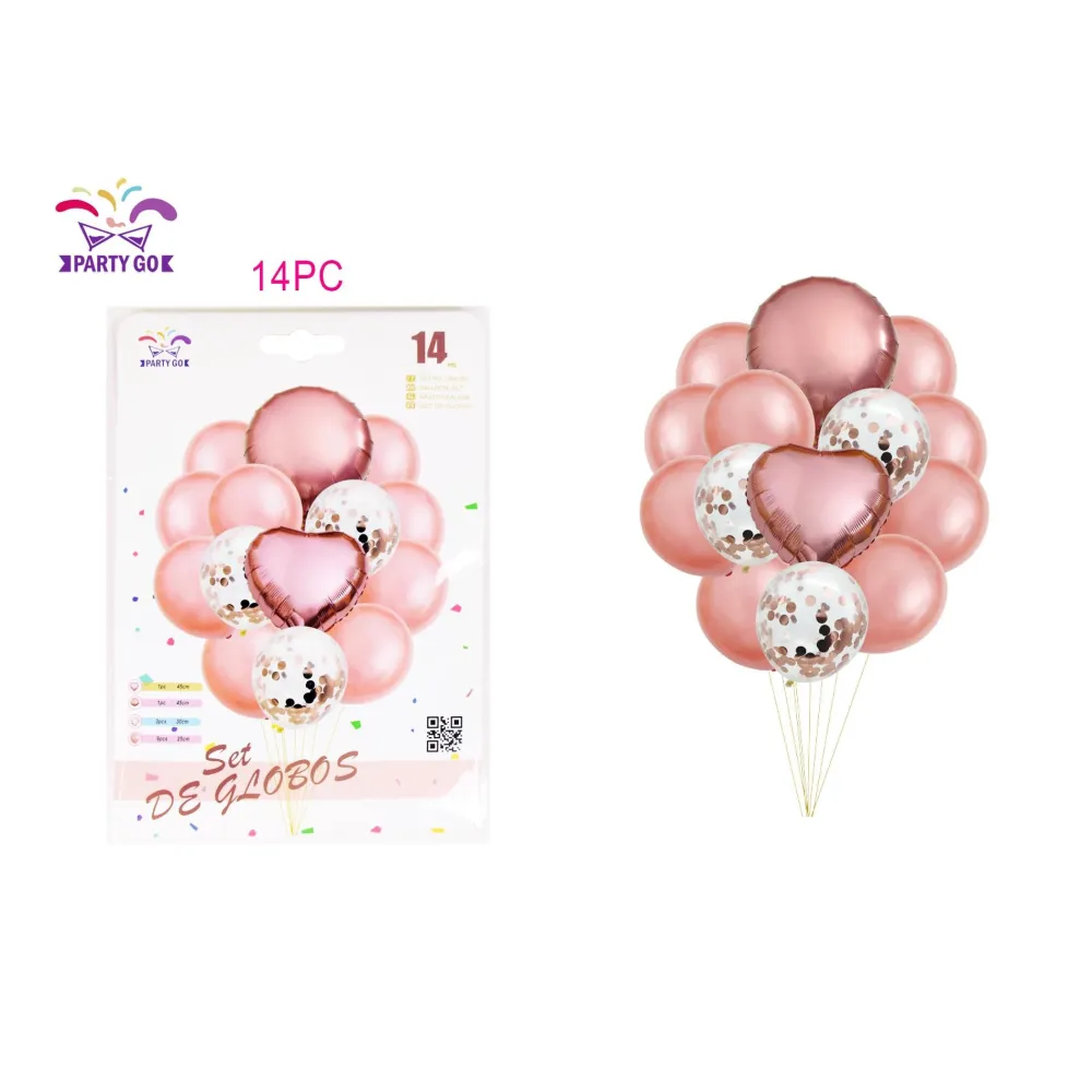 Set de 14 globos en color oro rosa - PartyGO