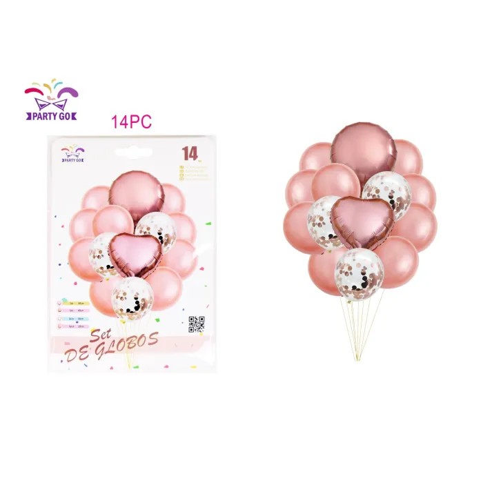 Set de 14 globos en color oro rosa - PartyGO