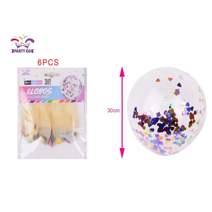 Pack de 6 Globos Látex Transparentes con Confeti Metálico en Forma ...