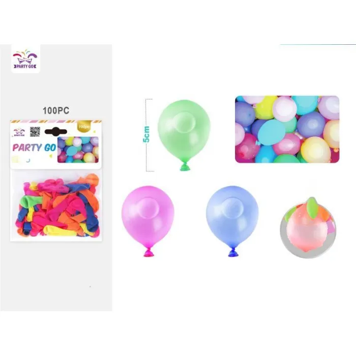 Pack de 100 globos de agua colores variados 5cm- PartyGO