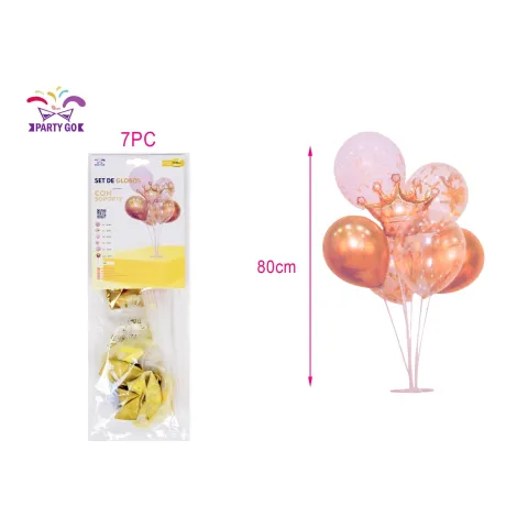 Set de globos de corona oro rosa con soporte - 7 piezas - 80cm - PartyGO