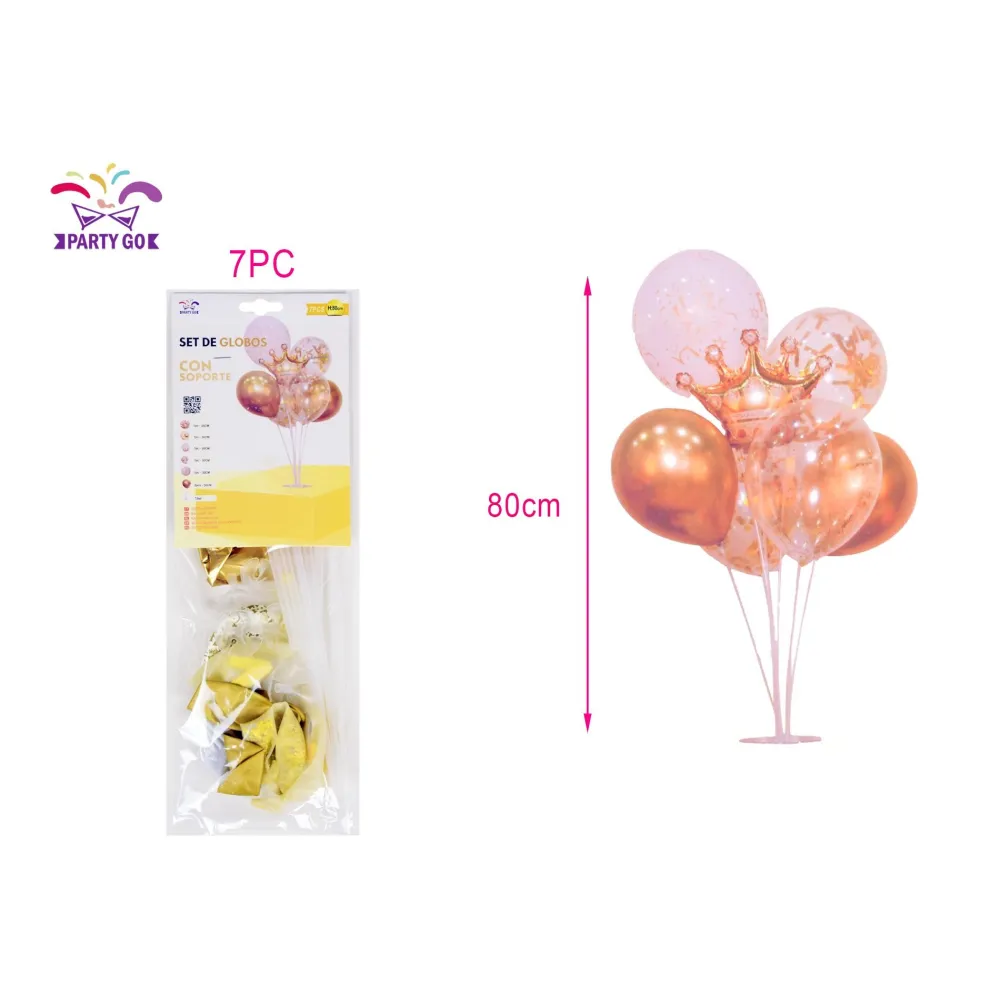 Set de globos de corona oro rosa con soporte - 7 piezas - 80cm - Pa...