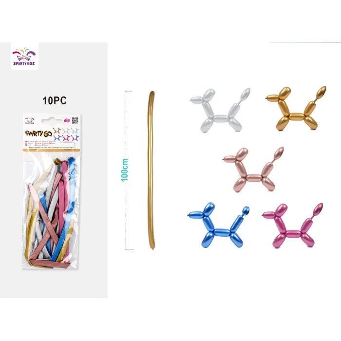 Pack de 50 Globos Moldeables Largos Metálicos Multicolores - PartyGO