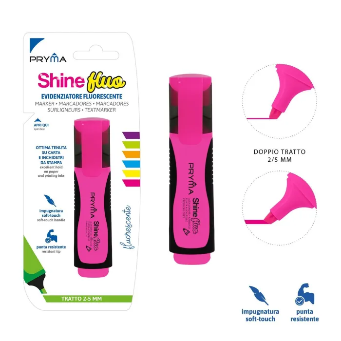 SUBRAYADOR ROSA FLUORESCENTE SHINE CABEZA PLANA 2/5MM Pryma