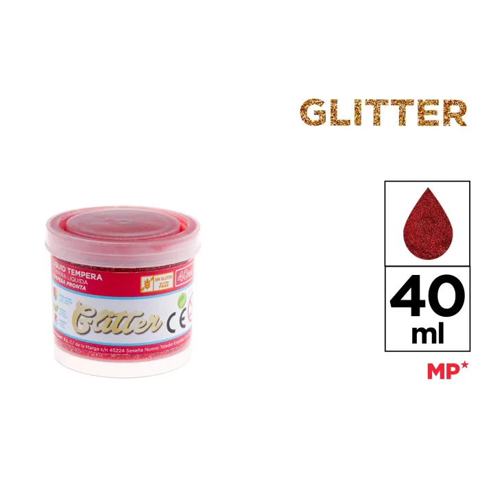 Témpera con purpurina, 40 ml, Rojo
