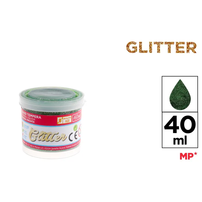 Témpera con purpurina, 40 ml, Verde