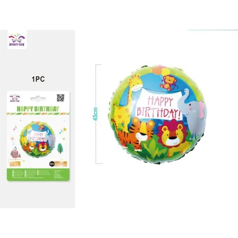 Globo de Cumpleaños Mylar de Fiesta de Animal 'Happy Birthday' - 45cm - 1 Pieza - PartyGO