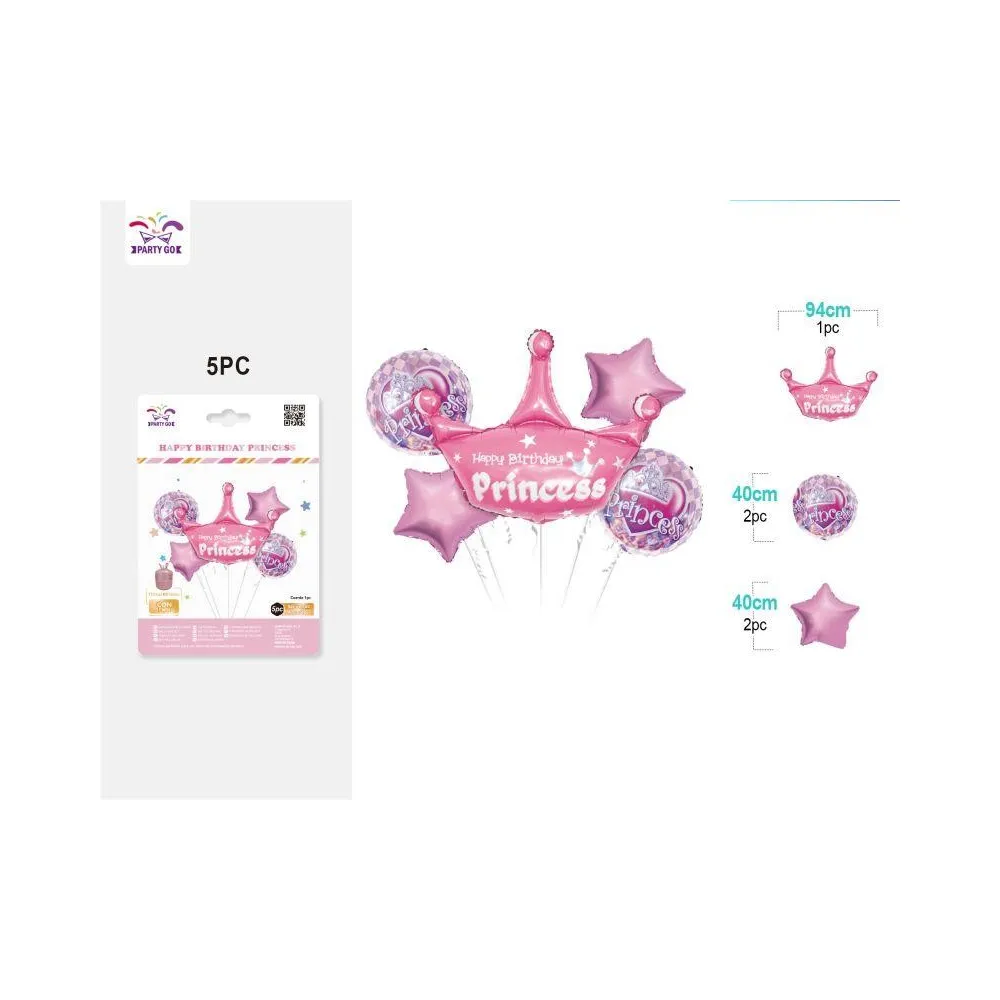 Set de Globos Mylar "Happy Birthday" Princesa - PartyGO