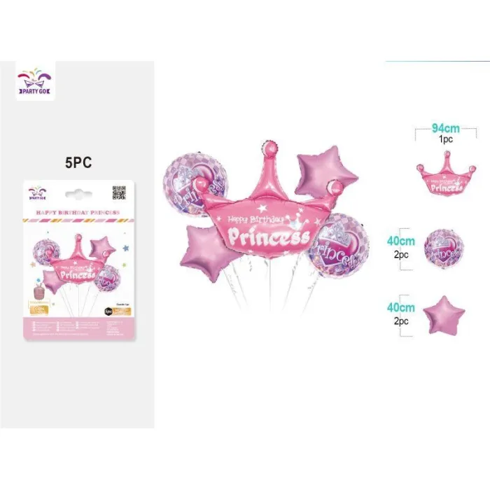 Set de Globos Mylar "Happy Birthday" Princesa - PartyGO