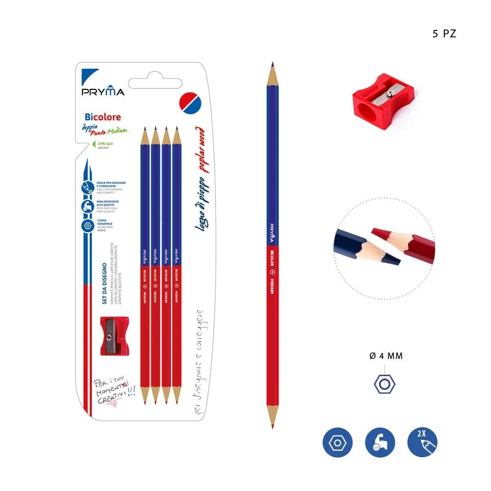 LAPIZ BICOLOR 4PZ + SACAPUNTAS Pryma