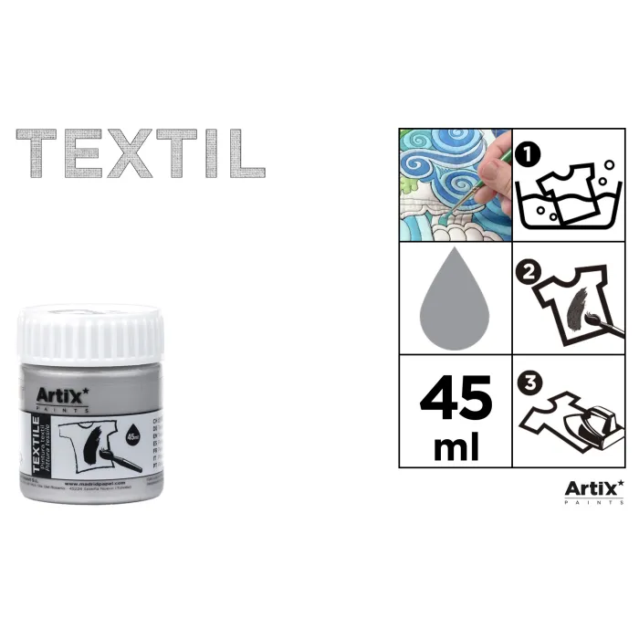 Pintura textil metalizada, 45 ml, Plata metalizado