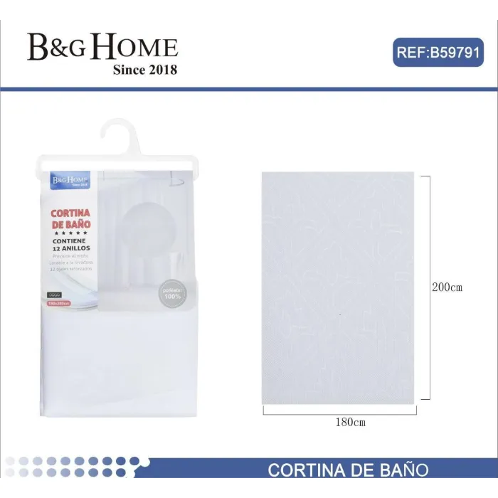 Cortina de Baño con Diseño en Relieve Blanco 180x200 cm - B&G HOME