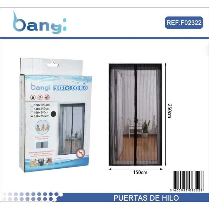 Mosquitera para Puerta - Poliéster Negro Resistente a los Rayos UV-...