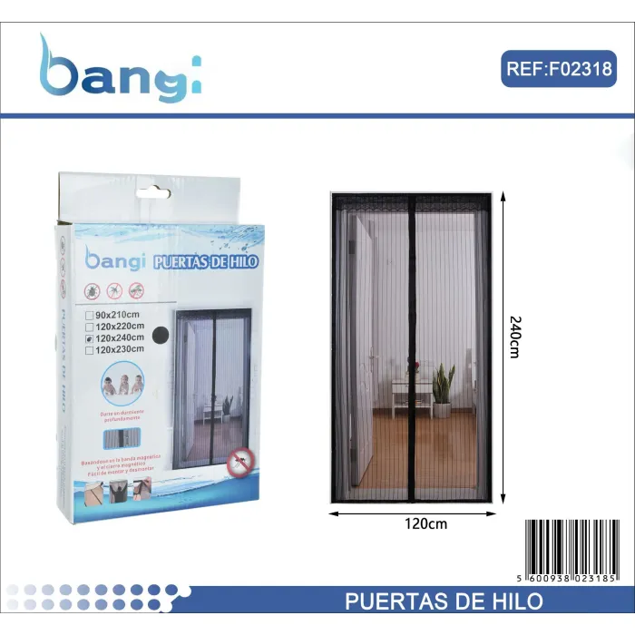 Mosquitera para Puerta - Poliéster Negro Resistente a los Rayos UV-...