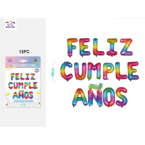 Globos Mylar "Feliz Cumpleaños" Degradado 40cm - PartyGO