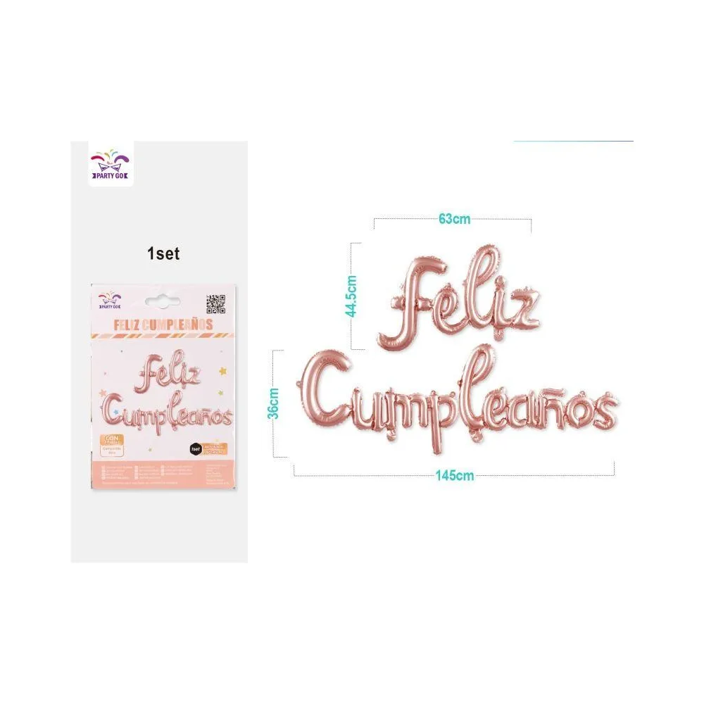 Globos Mylar "Feliz Cumpleaños" Color Dorado - PartyGO