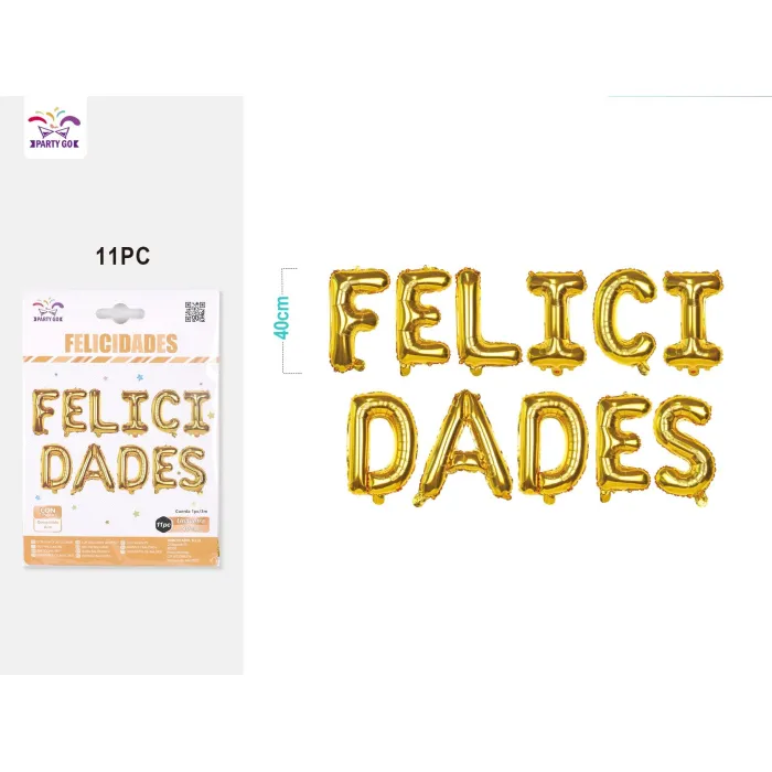 Set Globos Mylar "Felicidades" Color Dorado - PartyGO