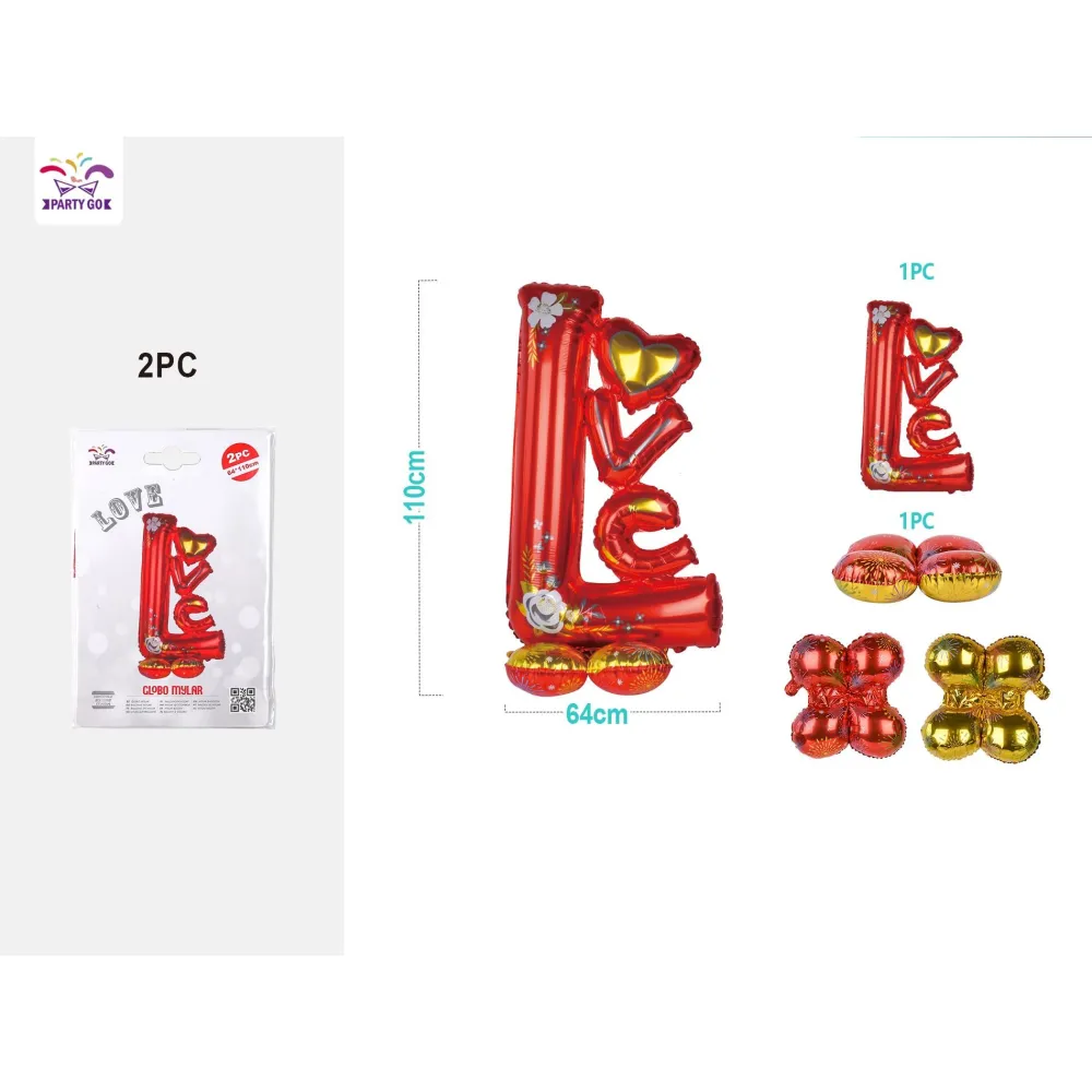 Set de Globo Mylar 'Love' Rojo - 64cm x 110cm - PartyGO