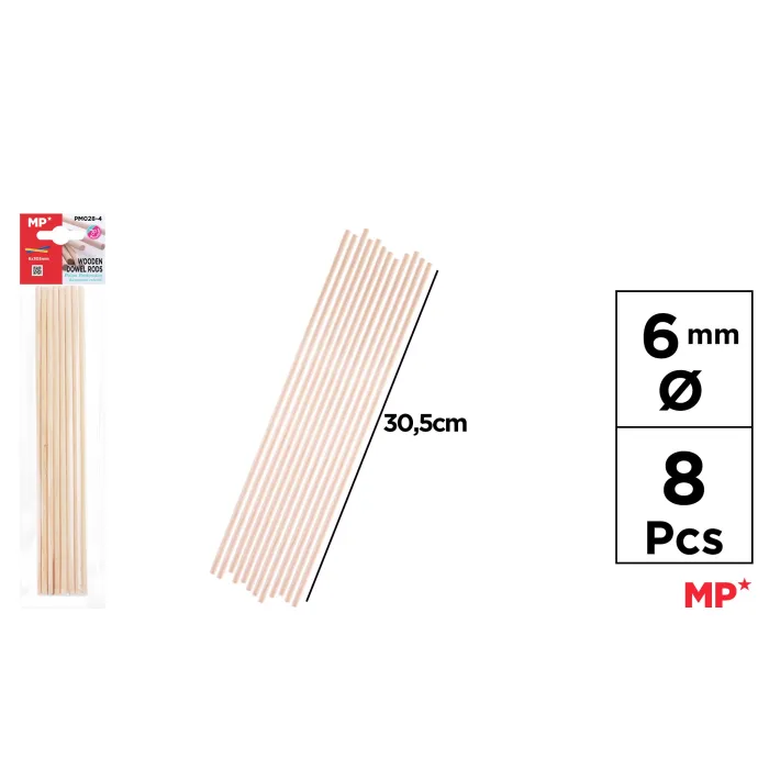 Palos Redondos de Madera 30,5 cm, 6 mm
