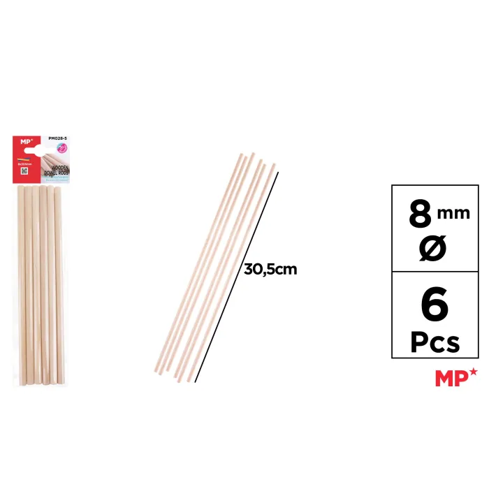 Palos Redondos de Madera 30,5 cm, 8 mm