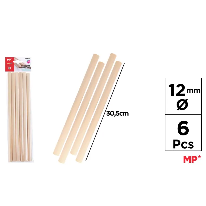 Palos Redondos de Madera 30,5 cm, 12 mm