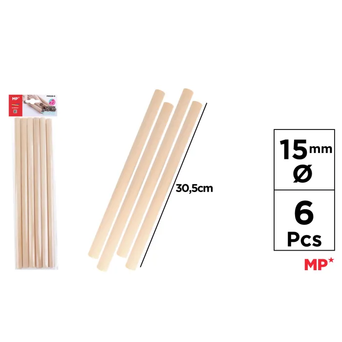 Palos Redondos de Madera 30,5 cm, 14 mm