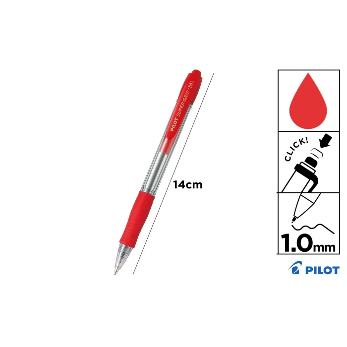 Bolígrafo Super Grip 1 mm - Pilot, Rojo