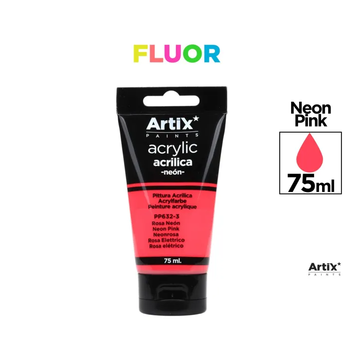Pintura acrílica fluorescente, 75 ml, Rosa neón