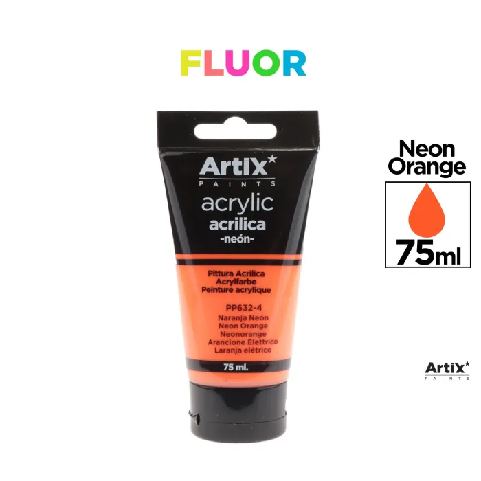 Pintura acrílica fluorescente, 75 ml, Naranja neón
