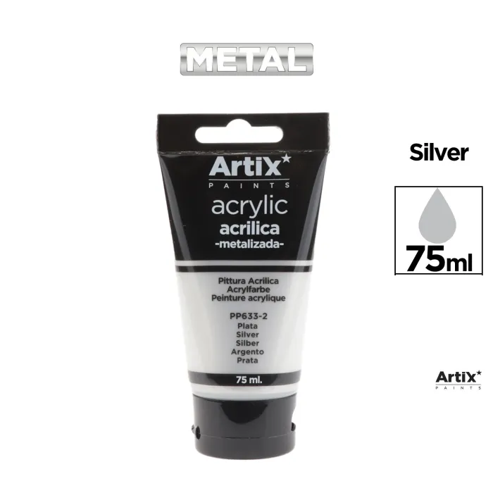 Pintura acrílica metalizada, 75 ml, Plata metalizado