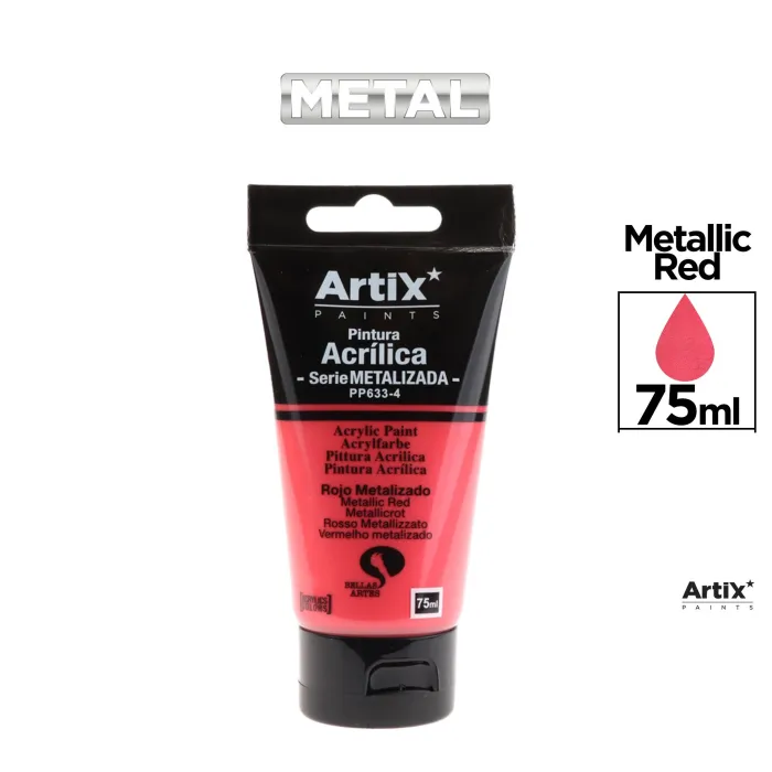 Pintura acrílica metalizada, 75 ml, Rojo metalizado