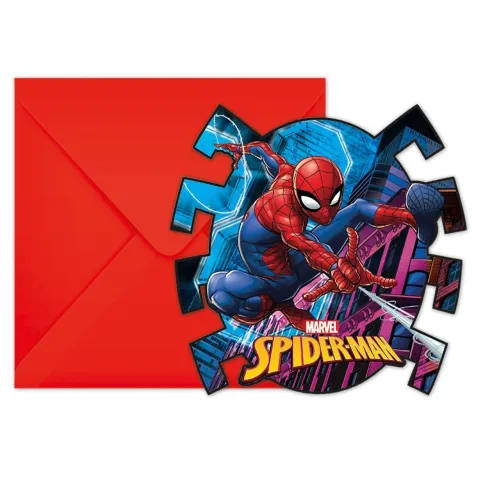 Tarjetas de Invitación Spiderman Team Up - Paquete de 6 Unidades