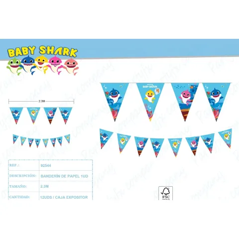 Banderín de Papel Baby Shark - 2.3m