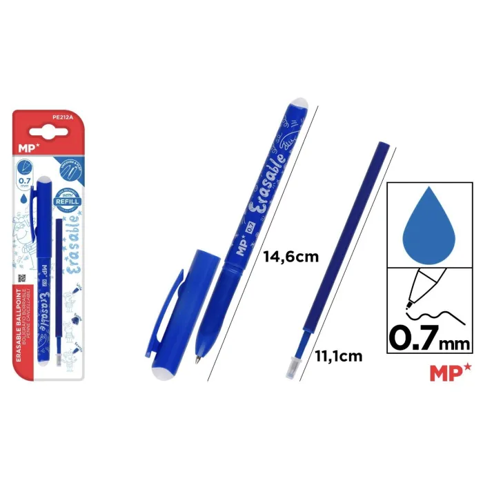 Bolígrafo Borrable 0,7 mm + Recambio Azul