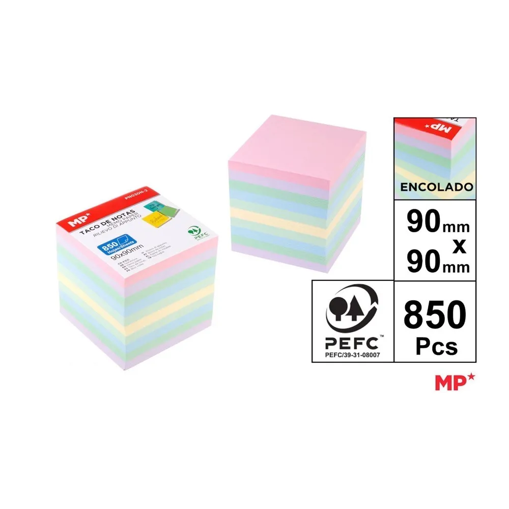 Taco de Notas Adhesivas Fluorescentes 850pcs 90x90mm - MP