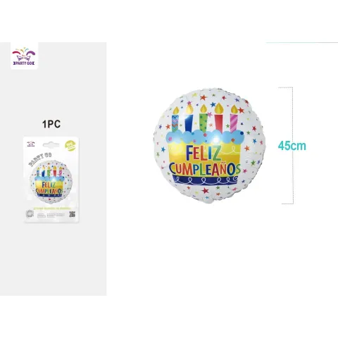 Globo Mylar con Temática de Pastel Feliz Cumpleaños 45cm - PartyGO